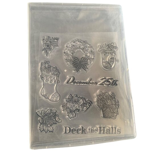 Holiday Clear Stamps Set - December 25th Deck The Halls Wreaths & Stockings - Picture 1 of 6
